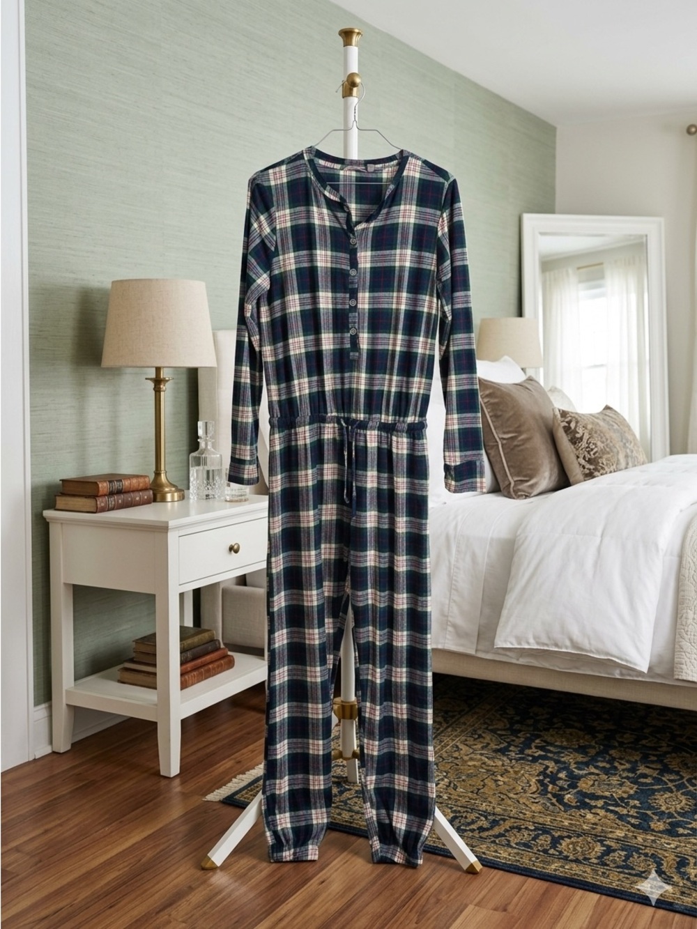 La Vie En Rose Navy and White Plaid Kids One-Piece Pajama
